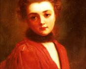 古斯塔夫 让 雅凯 : Portrait Of A Girl In A Red Dress